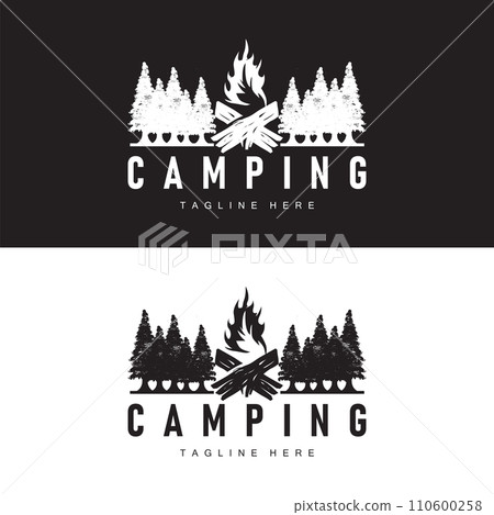 Simple vector outdoor camping logo, wild adventure template with old vintage style 110600258