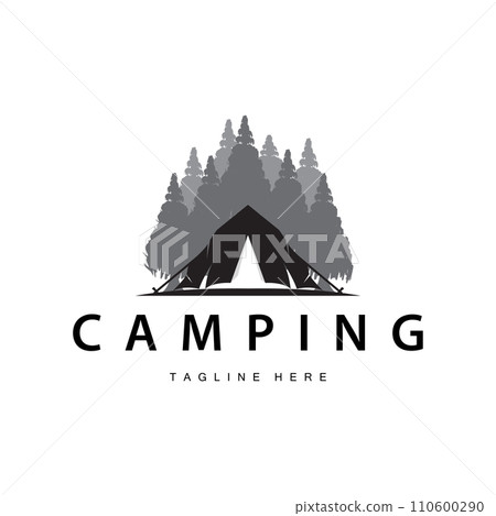 Simple vector outdoor camping logo, wild adventure template with old vintage style 110600290