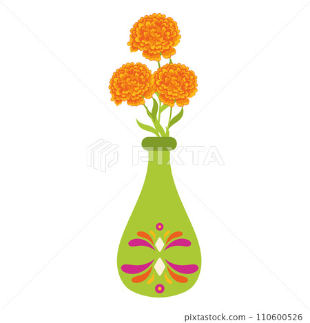 Colored marigold flowers on pot Vector Colored marigold flowers on pot Vector 110600526