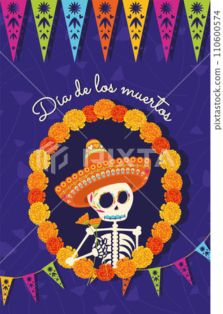 Cute dia de los muertos poster Vector Cute dia de los muertos poster Vector 110600574