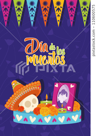 Cute dia de los muertos poster Vector 110600575