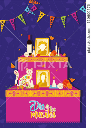 Cute dia de los muertos poster Vector Cute dia de los muertos poster Vector 110600576