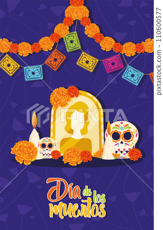 Cute dia de los muertos poster Vector Cute dia de los muertos poster Vector 110600577