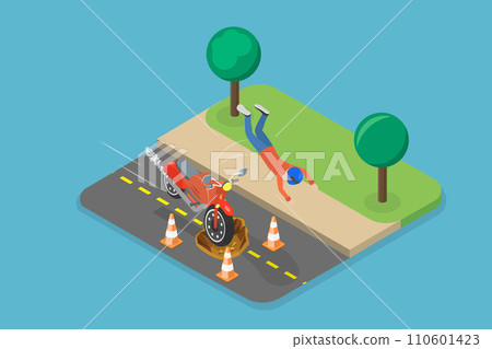 3D Isometric Flat Vector Illustration of Motorcycle Accident 110601423