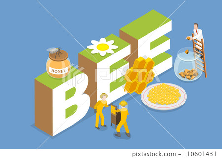 3D Isometric Flat Vector Illustration of Bee and Honey Production 110601431