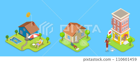 3D Isometric Flat Vector Illustration of Real Estate Types 110601459