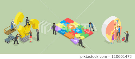 3D Isometric Flat Vector Illustration of Teamwork 110601473