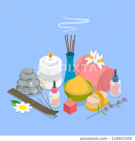 3D Isometric Flat Vector Illustration of Spa Accessories 3D Isometric Flat Vector Illustration of Spa Accessories 110601508
