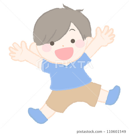 一個快樂的男孩跳躍 1-2 的插圖 一個快樂的男孩跳躍 1-2 的插圖 110601549