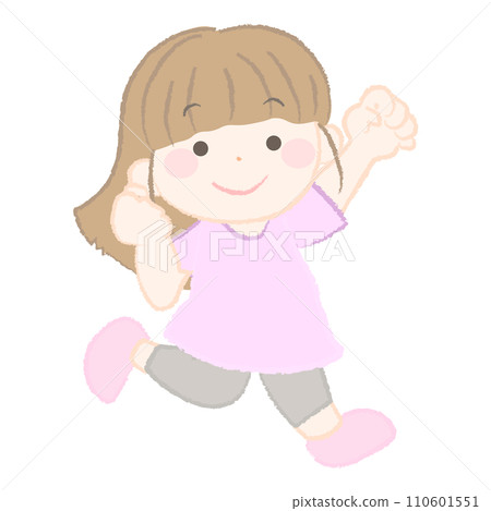 Illustration of a cheerful girl jumping 1-2 Illustration of a cheerful girl jumping 1-2 110601551