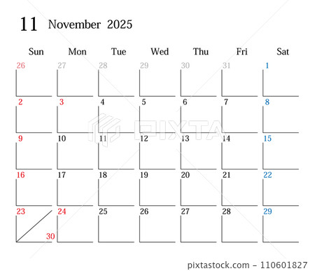 2025 年 11 月 日本日曆 110601827