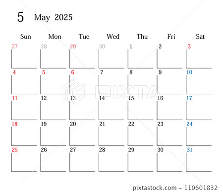 May 2025 Japanese Calendar - Stock Illustration [110601832