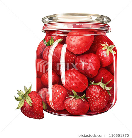 Jar filled with freshly picked strawberries. AI generated image Jar filled with freshly picked strawberries. AI generated image 110601870