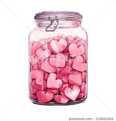 Jar filled with pink hearts. AI generated image 110602008