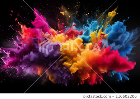 Colorful Powder Explosion on Black Background 110602206