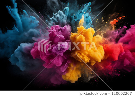 Colorful Powder Explosion on Black Background 110602207