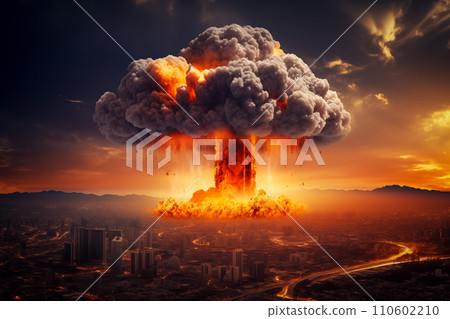 Nuclear Blast and Mushroom Cloud in City Skyline Nuclear Blast and Mushroom Cloud in City Skyline 110602210