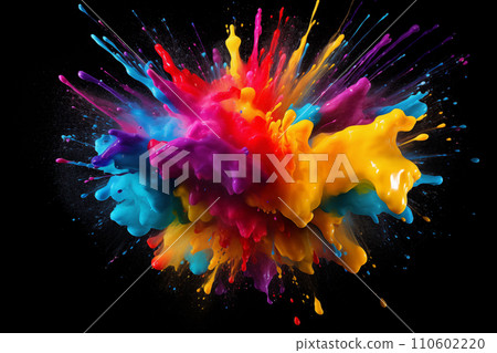 Colorful Paint Splashes on Black Background Colorful Paint Splashes on Black Background 110602220