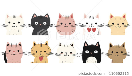 A set of cute cartoon cats with various expressions is in this vector illustration 110602315