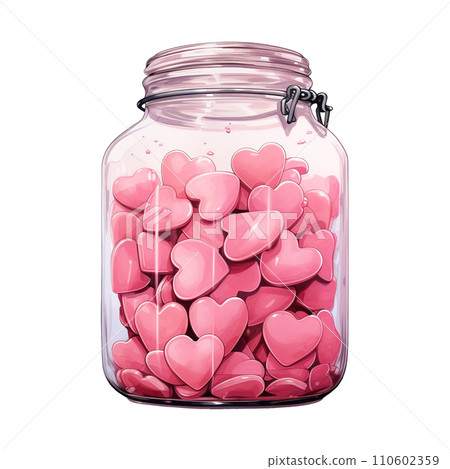 Jar filled with pink hearts. AI generated image 110602359