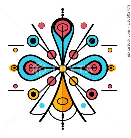 Abstract colorful symmetrical design with geometric shapes. Modern decorative pattern with concentric elements, vector illustration. 110602472
