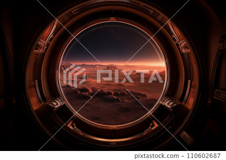 Mars landscape seen through window 110602687