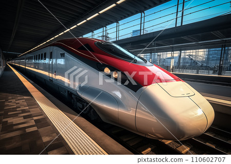 Modern high speed train in futuristic train station 110602707
