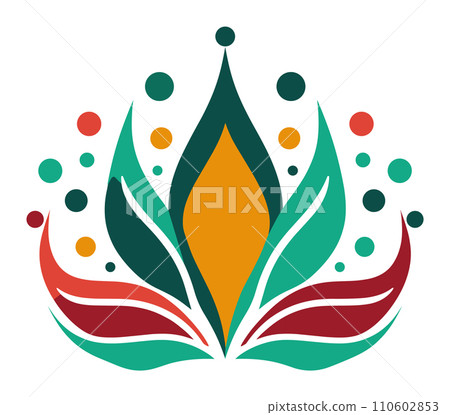 Abstract colorful leaf design with bubbles. Artistic floral concept with vibrant colors and modern style vector illustration. Abstract colorful leaf design with bubbles. Artistic floral concept with vibrant colors and modern style vector illustration. 110602853