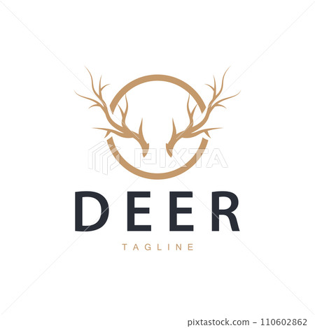 Deer Antlers Logo Design Hunter Antlers Forest Animal Symbol Illustration 110602862