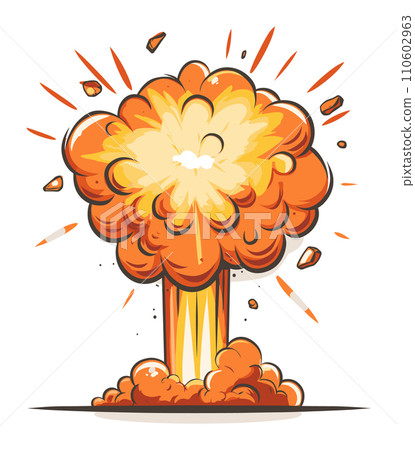 Cartoon explosion with orange and yellow flames and smoke. Dynamic comic style bomb blast effect. Power and energy concept vector illustration. 110602963
