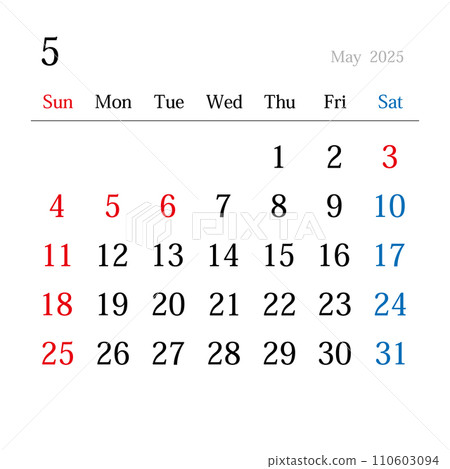 May 2025 Japanese Calendar - Stock Illustration [110603094