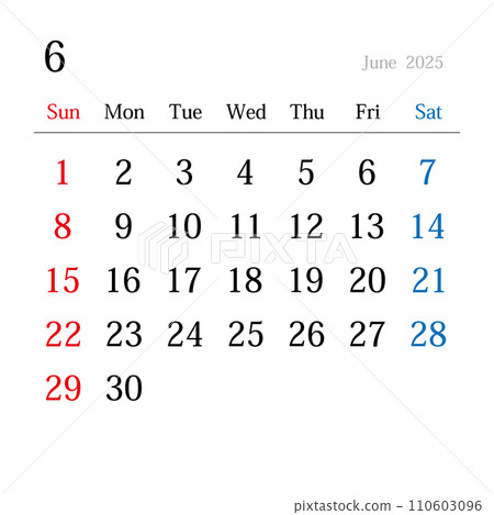 June 2025 Japanese Calendar - Stock Illustration [110603096