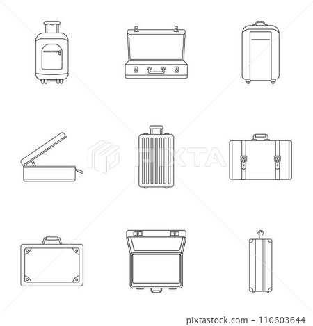 Travel suitcase icon set. Outline set of 9 travel suitcase vector icons for web design isolated on white background 110603644