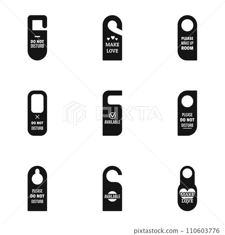 Motel door tag icon set. Simple set of 9 motel door tag vector icons for web design on white background Motel door tag icon set. Simple set of 9 motel door tag vector icons for web design on white background 110603776