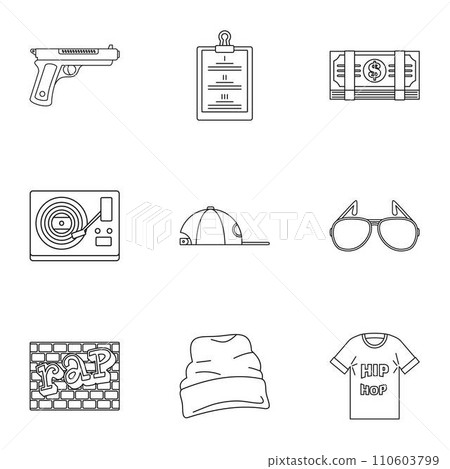 Street rap icon set. Outline set of 9 street rap vector icons for web design isolated on white background Street rap icon set. Outline set of 9 street rap vector icons for web design isolated on white background 110603799