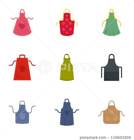 Cooking apron icon set. Flat set of 9 cooking apron vector icons for web design 110603808