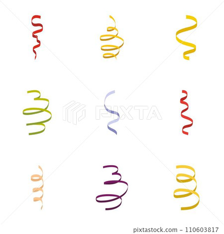 Serpentine coil ribbon icon set. Flat set of 9 serpentine coil ribbon vector icons for web design Serpentine coil ribbon icon set. Flat set of 9 serpentine coil ribbon vector icons for web design 110603817