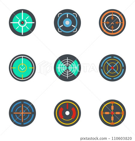 Sniper aim icon set. Flat set of 9 sniper aim vector icons for web design 110603820