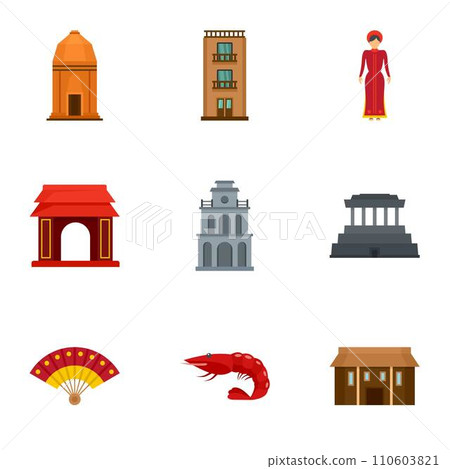 Vietnam building icon set. Flat set of 9 vietnam building vector icons for web design 110603821