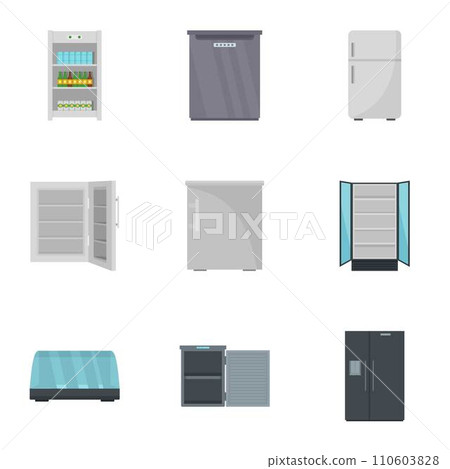 Kitchen fridge icon set. Flat set of 9 kitchen fridge vector icons for web design 110603828