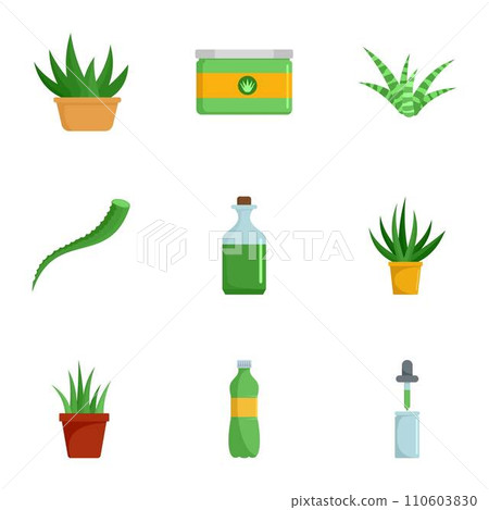 Aloe vera cure icon set. Flat set of 9 aloe vera cure vector icons for web design Aloe vera cure icon set. Flat set of 9 aloe vera cure vector icons for web design 110603830