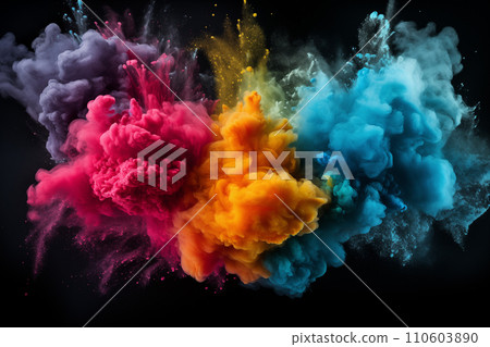 Colorful Powder Explosion on Black Background Colorful Powder Explosion on Black Background 110603890