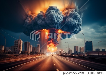 Nuclear Blast and Mushroom Cloud in City Skyline Nuclear Blast and Mushroom Cloud in City Skyline 110603896
