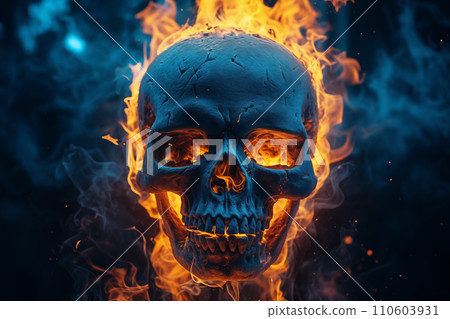 Burning Skull on Dark Background 110603931