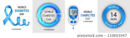 Diabetes day banner set. Realistic illustration of diabetes day vector banner set for web design 110603947