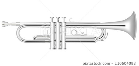 Silver trumpet icon. Realistic illustration of silver trumpet vector icon for web design 110604098