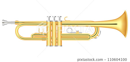 Gold trumpet icon. Realistic illustration of gold trumpet vector icon for web design Gold trumpet icon. Realistic illustration of gold trumpet vector icon for web design 110604100