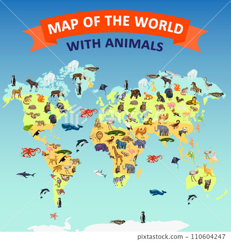 World map animal concept background. Cartoon illustration of world map animal vector concept background for web design World map animal concept background. Cartoon illustration of world map animal vector concept background for web design 110604247