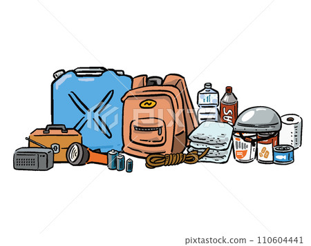 Disaster prevention goods hand-drawn style line illustration 110604441