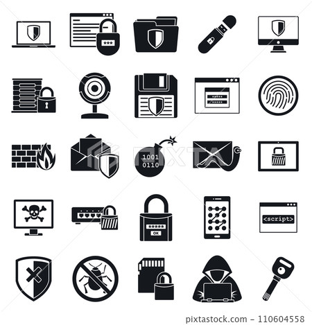 Network security icon set. Simple set of network security vector icons for web design on white background 110604558